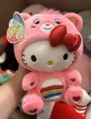 Care Bears Hello Kitty Dressed As Cheer Bear 9" Fun-Size Plush NEW