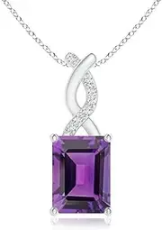 [Angara] Natural Amethyst Pendant Necklace with Diamond Entwined Bale in Sterling Silver/14ct Solid Gold for Women | February Birthstone Jewellery for Her