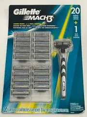 Gillette Mach 3 Razor Blades 20 Cartridges + 1 Razor Handle New