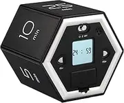 Hexagon Digital Clock Timer Magnetic Cubes Timer Kitchen Hexagon Flip Timer for Studying Cooking Exercising Easy to Use Magnetic Flip Focus-Timer Black