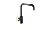 VITO BERTONI EEVA Round Kitchen Mixer Tap - Square Neck Swivel - Matte Black with Brass