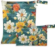 Oil Painting with White Daisies washable dry bags waterproof 2 Pack diaper bag essential items with handles for pool, yoga