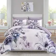 Luxudecor Floral Comforter Set Queen Size 7 Piece, Purple Flower Bed in a Bag...