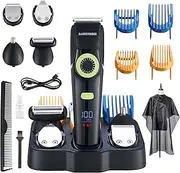 BarberBoss 5-in-1 Beard Trimmer & Hair Trimmer for Men - Ceramic Blade, Precision Rotary, LED Display - Ear and Nose Care - Rechargeable, Waterproof - QR-6085
