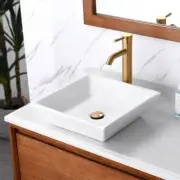 LUXIER Bathroom Vessel Sink Handmade Flat Square Ceramic Art Basin in White