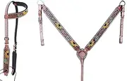 Horse Western Tooled Leather Headstall Bridle Breast Collar Set 78FK17setY21