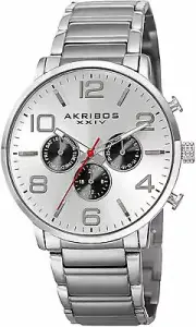 NEW Akribos XXIV AK803SSW Men's Multifunction Swiss Quartz Movement Silver Watch