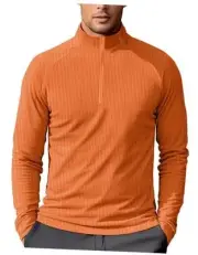 Mens 1/4 Zip Athletic Running Workout Pullover Shirts Long Sleeve Small Orange