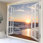 Homiest 3D Ocean Tapestry Wall Hanging Sun Sunset Sea Beach 51x59 Inches
