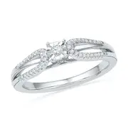 14k White Gold Round Diamond Solitaire Open-shank Engagement Ring 1/6 Cttw