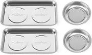 HORUSDY 4-Piece Large Magnetic Parts Tray Set, Stainless Steel Heavy Duty 9.5"(24cm) W x 5.5''(14cm) L Square and 4.5"(11.4cm) Round Magnetic Trays Tools Parts Tray