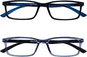 Opulize See 2 Pack Blue Light Blocking Reading Glasses Black Blue Computer Gaming Anti Glare Mens Womens BB9-13 +1.50