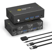 8K KVM Switch Dual Monitor with USB3.0 Ports for 2 PCs Share USB Devices