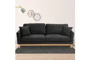 Sarantino 3 Seater Faux Velvet Wooden Sofa Bed Couch Furniture - Black