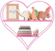 Pink Valentines Day Hanging Heart Shelf Double Tiered Bookcase 24IN X 24IN X 4IN