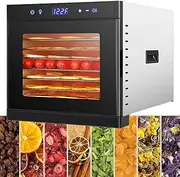 Stainless Steel Fruit Food Dryer, 700W 8 Floors Food Dehydrator Machine with Adjustable Temperature, Timer and Led Display Touch Screen, Freeze Dryer for Jerky, Vegetables, Fruits, Meat, Dog Snacks