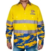 AFL West Coast Eagles Hi-Vis Camo Men's Tradie Work-Shirt - Size M - 5XL **SALE