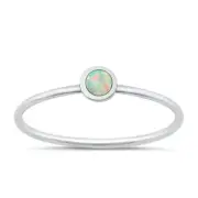 Baby Ring Genuine Polished Sterling Silver 925 White Lab Opal Height 4 mm Size 1
