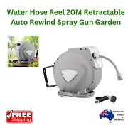 Water Hose Reel 20M Retractable Auto Rewind Spray Gun Garden Care Flowers