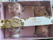 Grace Teaware Bird Floral Fine Porcelain Tea Cup Saucer Set Shabby Chic Cottage