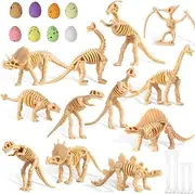 [Sratte] 24 Pieces Dinosaur Fossil Skeleton Dino Bones, 24 Pieces Colorful Foam Dinosaur Eggs and 4 Halloween White Plastic Bones Toys for Kids Science Play Dino Sand Dig Halloween Party Decoration Supplies