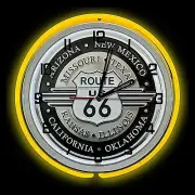 19" Route 66 Sign Yellow Double Neon Clock Garage Man Cave Decor