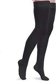 Core-Spun 15-20mmHg Mild Graduated Compression Support Thigh High Socks (Black, Large Long)