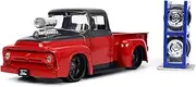 1956 F-100 Pickup Truck Red and Dark Gray Metallic with Extra Wheels Just Trucks Series 1/24 Diecast Model Car by Jada 33019