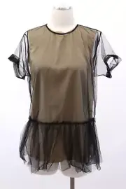 NWT$1595 Brunello Cucinelli Textured Tulle Overlay Pep-Hem Top+Silk Tank XS A181
