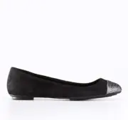 NIB Ann Taylor Metallic Cap Toe Perfect Suede City Flats Black Size 8 #8f