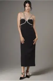 Bardot Amalia Diamante Detail Midi Dress Size 4 NWT