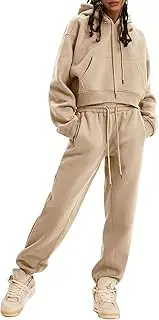 [PEHMEA] Women's 2 Piece Outfits Hoodies Crop Pullover and Joggers Pants Fleece Tracksuit Sweatsuit Set