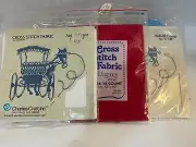 Lot Of 3 - Charles Craft Cross Stitch Fabric Aida 18 White & Ivory Aida 14 Red