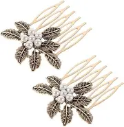 MOKKHNB 2pcs Vintage Leaf Hair Combs Floral Hair Accessories for Women Elegant Side Combs with Teeth for Weddings and Special Occasions