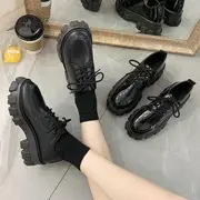 Plain Platform Chunky Heel Oxfords Matte - Black - 39