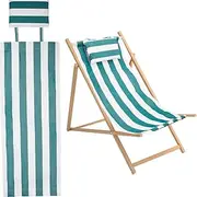 GORGECRAFT Cotton Beach Chair Replacement Canvas Green/White Striped Pattern Chair Oxford Fabric Lounge Chair Fabric Recliner Replacement with Cushion for The Garden Courtyard