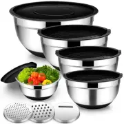 Mixing Bowls Set of 5, Stainless Steel Nesting Salad Bowl with Lid & 3 Grater...