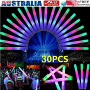 30PCS LED Foam Glow Sticks Bulk Light Up Flashing Stick Party Cheer Wand Rally