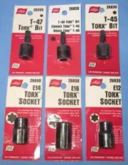 a Lot of 6 Lisle 3/8" Drive Torx bits, Sockets ~ T-47, T-40, T-45, E14, E16, E12