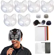 Cat Masque Making Craft Kit | 18x/Set Funny Creative Arts Crafts | Blank Cat Masque Set, Animal Costume Accessory for Crafting, Party, Halloween
