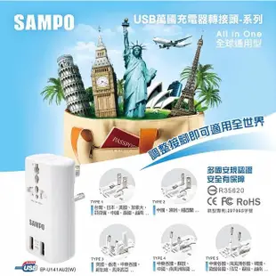 SAMPO 聲寶 USB 萬國充電器轉接頭 EP-U141AU2-B / 黑