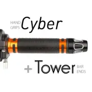 KiWAV Motorcycle Cyber Grips Orange with Tower Bar Ends Silver/Black