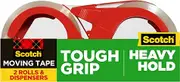Scotch Tough Grip Moving Packing Tape, Clear, Moving Tape That Secures Boxes up to 80 Pounds, Moving Supplies, 1.88 in. x 54.6 yd., 2 Tape Rolls with 1 Dispenser