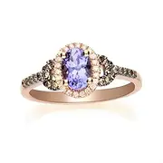 [Gin & Grace] Valentine's Jewelry 10K Rose Gold Genuine Tanzanite Diamond (I1,I2) (Size 7) Propose Promise Ring for Women