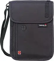 [TRAVELiO] RFID Blocking Neck Travel Wallet Hidden Passport Holder Pouch for Men & Women, Black, One_Size, RFID Wallet