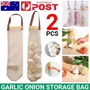 2pcs Vegetable Food Storage Bag Onion Garlic Hanging Bags Breathable Mesh Bag AU
