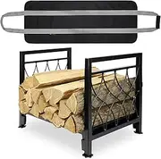 Firewood Carrier with Log Bag Indoor Outdoor Wood Storage, Heavy Duty Steel, Stove Bracket Stacking Rack