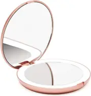 Compact Makeup Mirror 1X/10X Magnifying LED Natural Daylight Travel Size Rose Gold