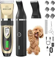 Oneisall Dog Grooming Clippers and Paw Trimmer Kit 2 in 1 - Quiet Cordless Pet Hair Trimmers for Small Dogs, Cats, Animals - Gold & Black X2N5