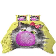 Funny Cat Prints Bubble Gum Girl Kitten Coverlet